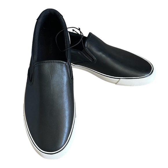 Express Shoes - Express Black Faux Leather Classic Minimalist Slip On Sneakers Size 10 NWOT